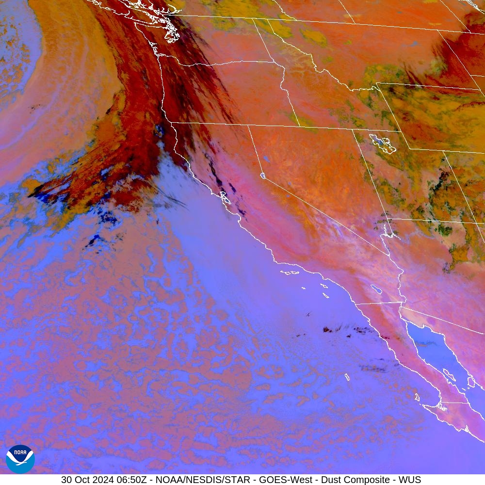 Tropospheric Dust Content - RGB for identifying tropospheric dust - 30 Oct 2024 - 0650 UTC