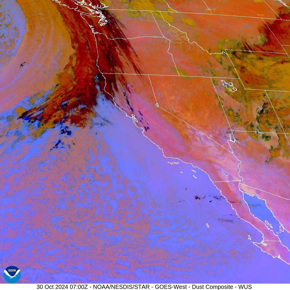 Tropospheric Dust Content - RGB for identifying tropospheric dust - 30 Oct 2024 - 0700 UTC