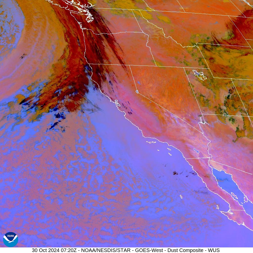 Tropospheric Dust Content - RGB for identifying tropospheric dust - 30 Oct 2024 - 0720 UTC