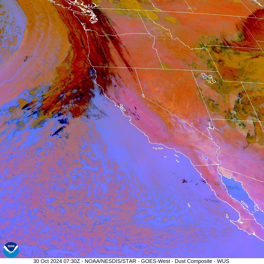 Tropospheric Dust Content - RGB for identifying tropospheric dust - 30 Oct 2024 - 0730 UTC