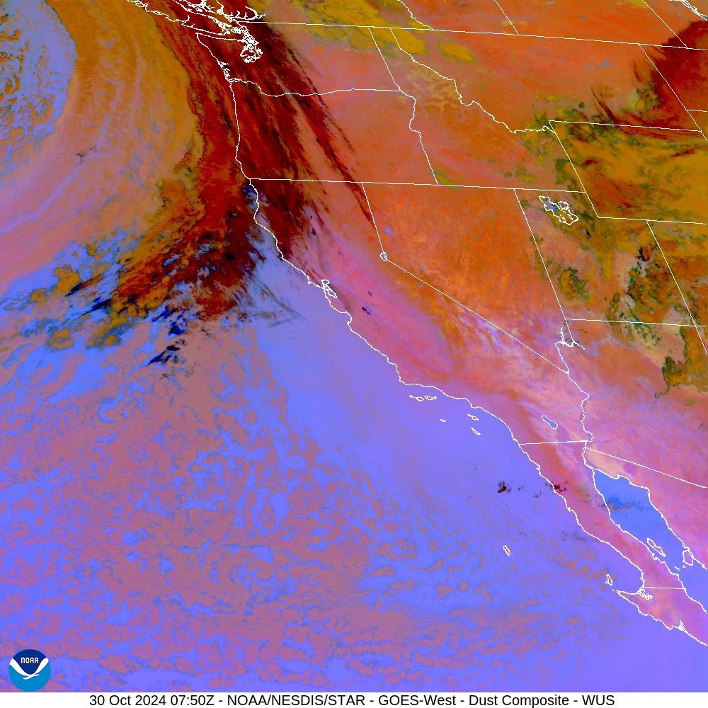 Tropospheric Dust Content - RGB for identifying tropospheric dust - 30 Oct 2024 - 0750 UTC