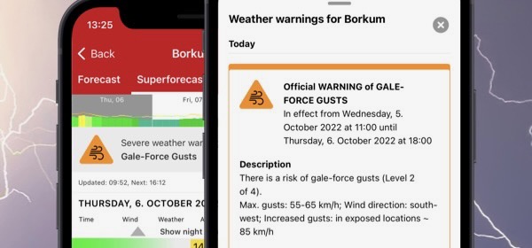 Weather warnings for your location, spot or station