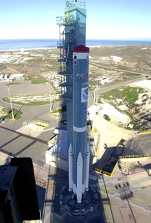 The polar-orbiting NOAA 18 (N) satellite on the launch pad.