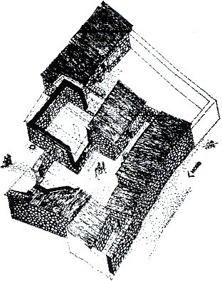 Isometric reconstruction of Peter’s house (Level 1, first century B.D. to fourth century AD) Photo copyrighted, BiblePlaces.