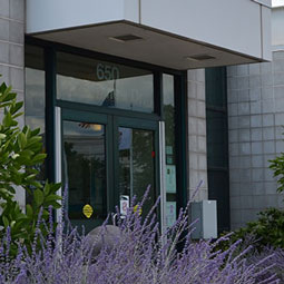 Flowers growing near front of Westmont Center