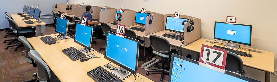 student taking a test in the testing lab