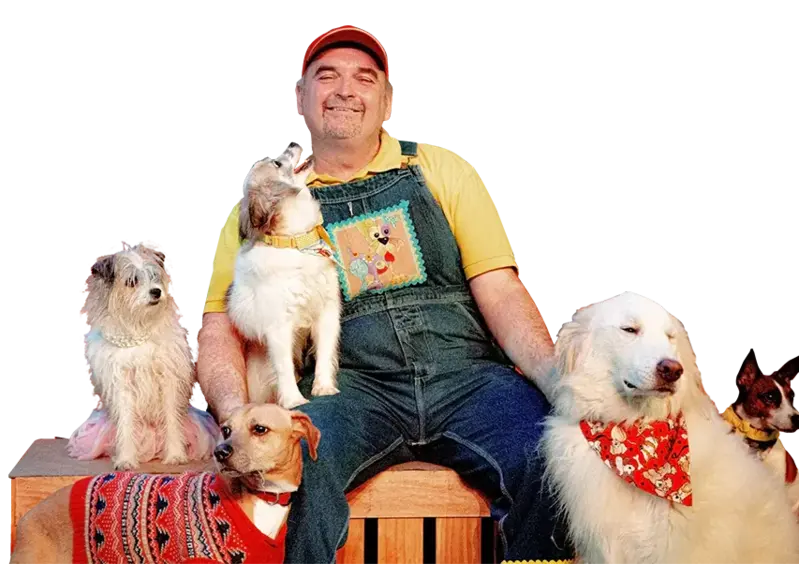 Comedy Barn performer with dog performers