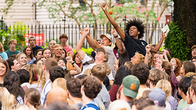 A large group of students celebrating.