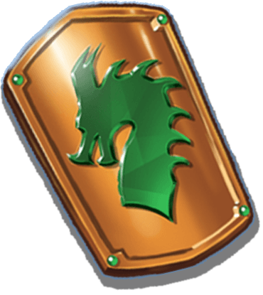 Illustrated shield with green dragon's head in the center