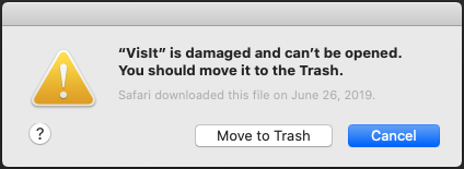 Catalina warning dialog stating that download is damaged