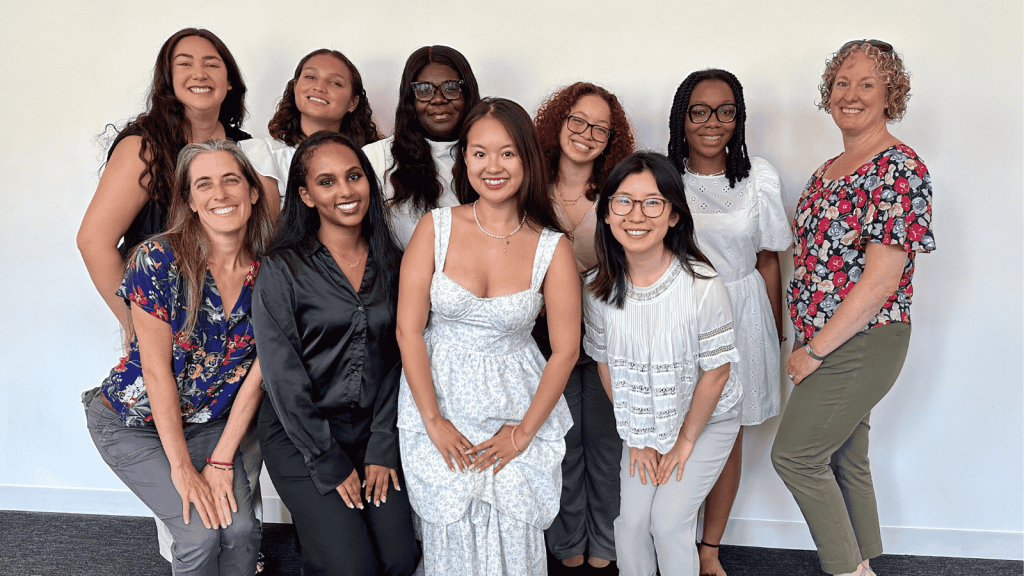 SHPEP scholars and mentors from left to right. Mentors are the first and last people in each row. Everyone else are scholars.

Front row: Lesley Steinman, Haben Berhane, July Paw and Sherry Wu

Back row: Kenzie Lock, Hannah Jones, Vivian Agugo, Melanie Polanco, Madeleine Loua and Marlana Kohn