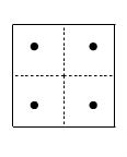 \begin{picture}(2.4,3.0)(-1.2,-1.55)\put(0.0,0.0){\line(1,0){0.05}}\put(0.1,0.%
0){\line(1,0){0.05}}\put(0.2,0.0){\line(1,0){0.05}}\put(0.3,0.0){\line(1,0){0.%
05}}\put(0.4,0.0){\line(1,0){0.05}}\put(0.5,0.0){\line(1,0){0.05}}\put(0.6,0.0%
){\line(1,0){0.05}}\put(0.7,0.0){\line(1,0){0.05}}\put(0.8,0.0){\line(1,0){0.0%
5}}\put(0.9,0.0){\line(1,0){0.05}}
\put(0.0,0.0){\line(0,1){0.05}}\put(0.0,0.1){\line(0,1){0.05}}\put(0.0,0.2){%
\line(0,1){0.05}}\put(0.0,0.3){\line(0,1){0.05}}\put(0.0,0.4){\line(0,1){0.05}%
}\put(0.0,0.5){\line(0,1){0.05}}\put(0.0,0.6){\line(0,1){0.05}}\put(0.0,0.7){%
\line(0,1){0.05}}\put(0.0,0.8){\line(0,1){0.05}}\put(0.0,0.9){\line(0,1){0.05}%
}
\put(0.0,0.0){\line(-1,0){0.05}}\put(-0.1,0.0){\line(-1,0){0.05}}\put(-0.2,0.0%
){\line(-1,0){0.05}}\put(-0.3,0.0){\line(-1,0){0.05}}\put(-0.4,0.0){\line(-1,0%
){0.05}}\put(-0.5,0.0){\line(-1,0){0.05}}\put(-0.6,0.0){\line(-1,0){0.05}}\put%
(-0.7,0.0){\line(-1,0){0.05}}\put(-0.8,0.0){\line(-1,0){0.05}}\put(-0.9,0.0){%
\line(-1,0){0.05}}
\put(0.0,0.0){\line(0,-1){0.05}}\put(0.0,-0.1){\line(0,-1){0.05}}\put(0.0,-0.2%
){\line(0,-1){0.05}}\put(0.0,-0.3){\line(0,-1){0.05}}\put(0.0,-0.4){\line(0,-1%
){0.05}}\put(0.0,-0.5){\line(0,-1){0.05}}\put(0.0,-0.6){\line(0,-1){0.05}}\put%
(0.0,-0.7){\line(0,-1){0.05}}\put(0.0,-0.8){\line(0,-1){0.05}}\put(0.0,-0.9){%
\line(0,-1){0.05}}
\put(-1.0,1.0){\line(1,0){2.0}}
\put(-1.0,1.0){\line(0,-1){2.0}}
\put(1.0,-1.0){\line(-1,0){2.0}}
\put(1.0,-1.0){\line(0,1){2.0}}
\put(0.577,0.577){\circle*{0.15}}\put(-0.577,0.577){\circle*{0.15}}\put(0.577,%
-0.577){\circle*{0.15}}\put(-0.577,-0.577){\circle*{0.15}}\end{picture}