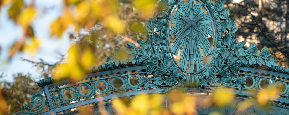 star sculpture at top of arch close up