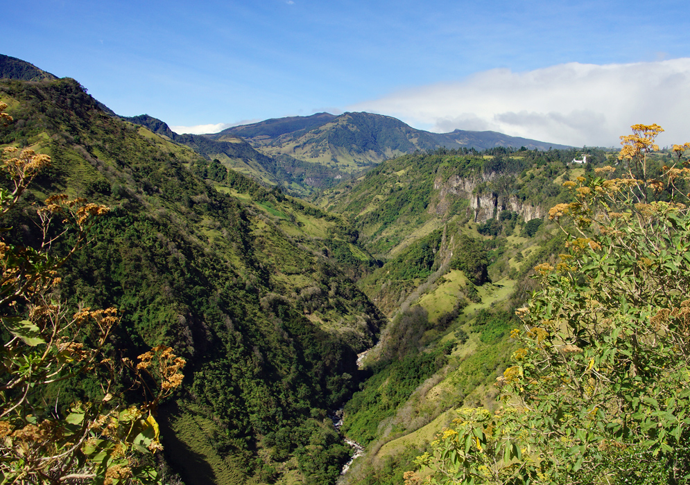 Beautiful mountain scenery centered in the background with canyon and river