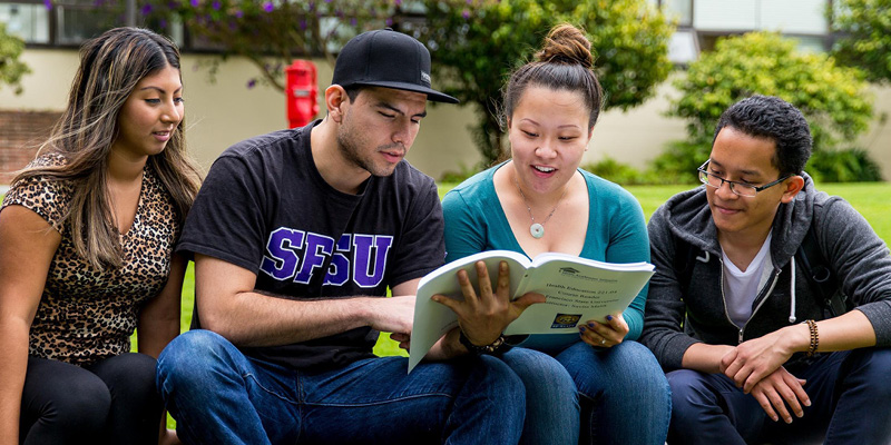 Students outside reading