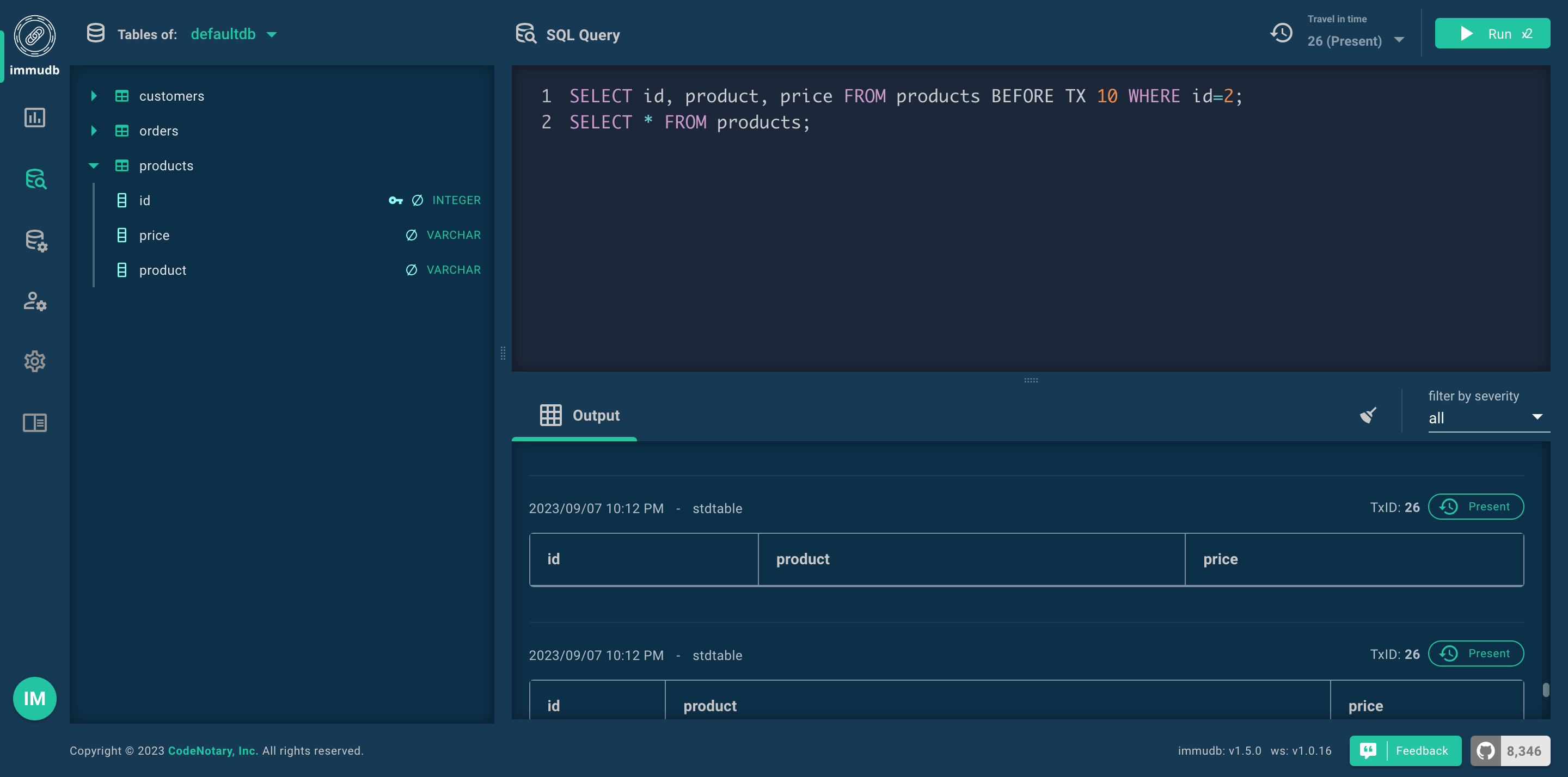 Your own temporary immudb web console access to start using immudb in an online demo environment