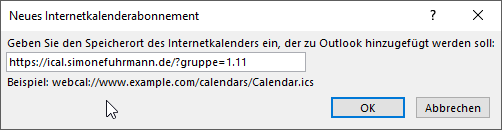 Kalender aus dem Internet öffnen: URL eingeben