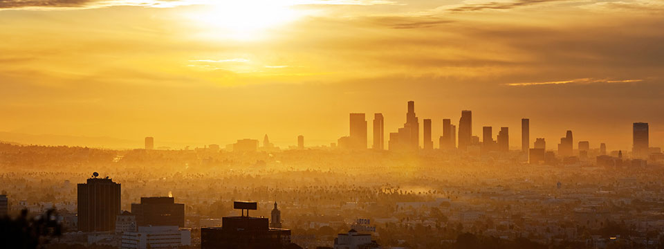 Orange, hazy skyline of Los Angeles