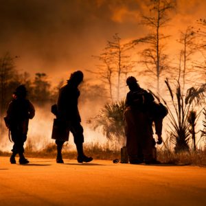 Wildland firefighters get supplies ready to suppress a wildfire.