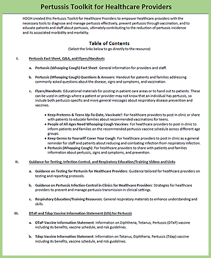 Pertussis Toolkit for Healthcare Providers