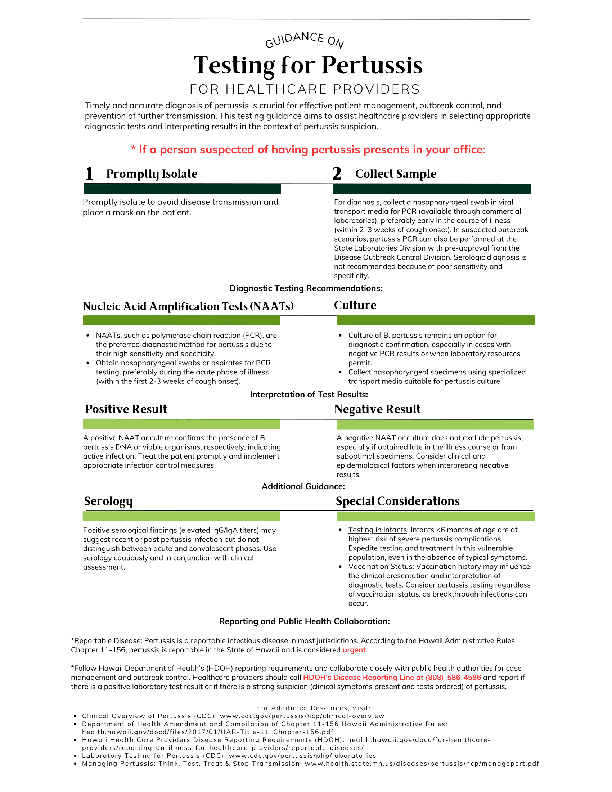 Guidance on Testing for Pertussis for Healthcare Providers