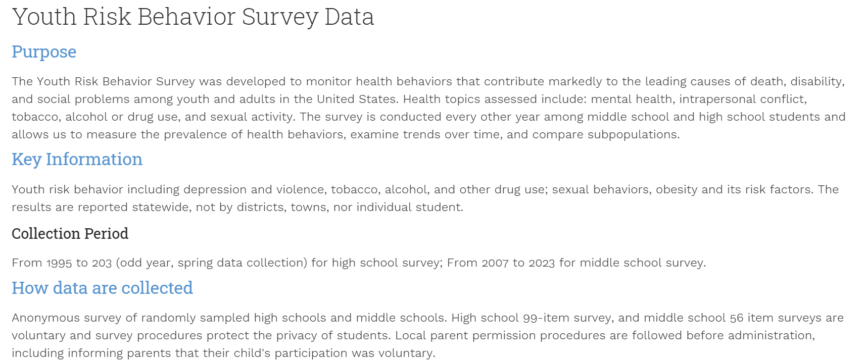 youth risk behavior survey data