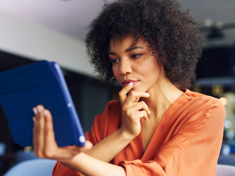 woman using tablet