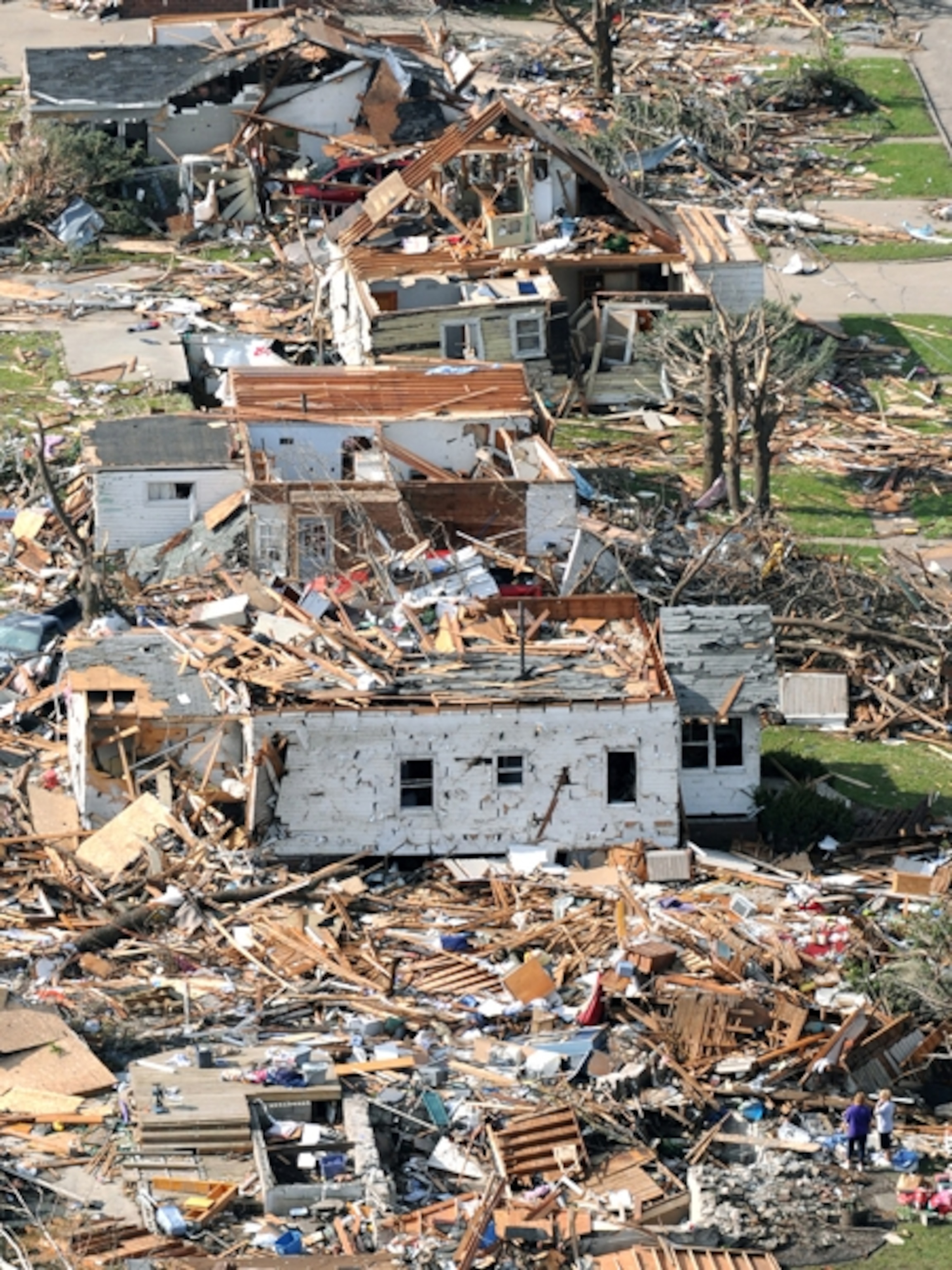 A row of houses destroyed by a tornado