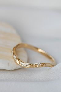 E-mail for inquiries: info@edengardenjewelry.com✵ Learn more about us: www.edengardejewelry.com ✵ ✵ All our gold items can be made from 14K or 18K yellow, rose or white gold ✵ This nature wedding band is a dainty jewelry piece but sturdy enough for everyday wear. It features minimalistic leaf design with naturally curved band.  Twig band was designed especially to match with our Patricia engagement ring.  If you already own the Patricia engagement ring, please let us know which gemstone cut and