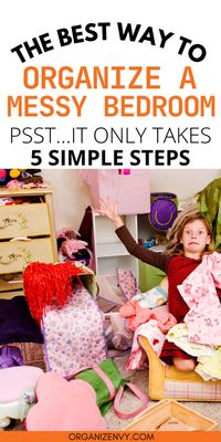 Organize ANY messy room with this foolproof 5-step plan! Learn to declutter, create zones, discover the best organizers and clean that messy room once and for all. Bedroom storage | Declutter and Organize | Kids Room | Small bedroom organization ideas