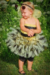 Bumble Bee Costume - SEWN petti tutu set - tutu, black/yellow tube top,antenna headband, bee wings on Etsy, $38.50