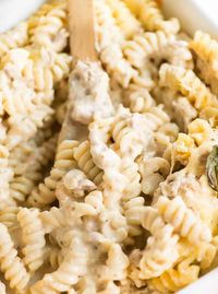 Creamy Tuna pasta is a comfort meal that the entire family loves. Canned tuna and pasta tossed in a creamy cheesy sauce and baked until bubbly.