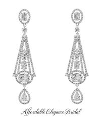 Art Deco Style Silver Plated 2 1/2" Long CZ Wedding Earrings