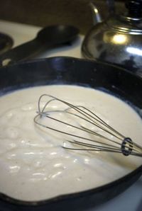 Southern white gravy. The perfect topping for chicken fried steak, biscuits, or the grill of your car. Seriously Everything tastes better with this stuff