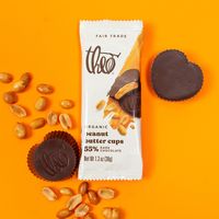 A childhood favorite, made better than ever. We improved the classic peanut butter cup by pairing our rich dark chocolate with organic peanut butter. •Organic •Fair for Life •Soy Free •Palm Free •Kosher •Gluten Free