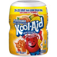 [product_brand] Kraft [/product_brand] [product_collection_descriptions] Four 19 oz. containers of Kool Aid. Kool Aid Sweetened Peach Mango. easy to prepare. refreshingly sweet peach. [/product_collection_descriptions] [product_video] Product Review Video(13 min 25 sec) [/product_video] [product_feature] Four 19 oz. containers of Kool Aid Sweetened Peach Mango Powdered Drink Mix Kool Aid Sweetened Peach Mango Powdered Drink Mix is a delicious way to stay hydrated Powdered drink mix makes it easy