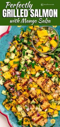 Don't miss these expert tips for how to grill salmon perfectly every time! Between the marinade and the mango salsa, this grilled salmon recipe is the BEST!