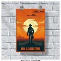 Discover the untamed spirit and natural wonders of Oklahoma with our stunning travel poster! From the sweeping plains to the rugged mountains, Oklahoma is a state that encompasses both breathtaking landscapes and vibrant city life. With its rich Native American heritage, lively festivals, and outdoor recreational opportunities in places like the Wichita Mountains Wildlife Refuge, Oklahoma offers a diverse and captivating experience.  So why not bring a piece of this remarkable state into your ho