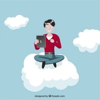 Man with tablet on cloud