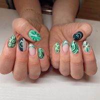 Hailey Lloyd on Instagram: "Inspired by my cute client drawing ideas up in her notebook while she waited 🥹🥹 excuse me, doesn’t get better then that people! I love @tim.tim.timbers 🥹❤️ • • • • #greennails #nailsbyhails #polishednailbar #marchnails #naildesigns #nailart #nailaddict #nailswag #naillove #nailsofinstagram"