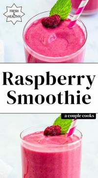 Here's how to make the perfect raspberry smoothie! It's got the best sweet tart flavor, frosty texture, and vibrant color. #raspberry #raspberrysmoothie #smoothie #smoothierecipe #raspberryrecipe