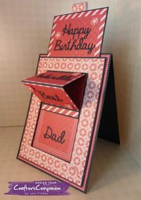 handmade birthday card ... monochromatic old brick red ... sliding east card ... luv how this one stands up with face forward ranther than lying flat with the easel section upright ... easy photo tutorial on the Crafter's Companion blog ...