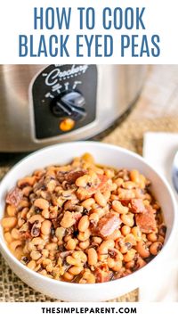 How to Cook Black Eyed Peas in a Slow Cooker for the Holidays and New Year's Eve. This easy crockpot black-eyed peas recipe is simple and delicious! You can add in collards, bacon, and ham and serve it like a stew or as a side dish. Don't miss out on the prosperity and luck of eating black-eyed peas! #Recipes #SlowCooker