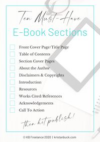 The 10 sections your ebook needs to have before publishing. #ebook #ebooks #selfpublishing #writing