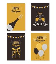 Happy new year 2021, celebration party gift balloons champagne banners vector illustration. Download it at freepik.com! #Freepik #vector #vintage #newyear #happynewyear #card