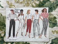 "Vintage Vogue Sewing PATTERN 1371  Misses' Pants   Size: 14   Waist 28\"   Hip 38\"  UNCUT Tapered or straight-legged pants have front pleated into waistband variations, side pockets and side pocket opening. View A: Above ankle Views C & E: Lower calf View E: Button tab at lower edge Purchased top Includes pattern and instructions only - NOT a finished product. Pattern is uncut/unused. Pattern tissue and instructions have been inserted into a 12\"x9\" manila envelope with the original pattern envelope included. Envelope shows slight signs of wear. See photos for more detail. I DO NOT ACCEPT RETURNS ON PATTERNS."