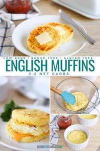 Low-carb English Muffins are the perfect gluten-free and keto breakfast solution to satisfy all your cravings for baked goods. #ketoenglishmuffins #keto #ditchthecarbs