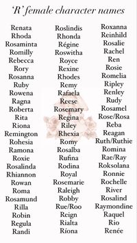 ‘R’ names for female characters. #names #babynames #babygirlnames #characternames #nameinspiration #nameidea