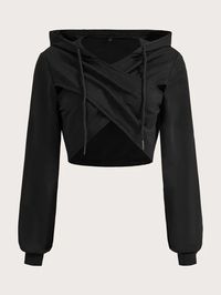 SHEIN EZwear Crossover Drawstring Crop Hoodie | SHEIN USA