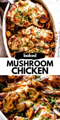 This easy mushroom chicken recipe features tender chicken breasts topped with melty mozzarella cheese and layered with rich, caramelized mushrooms for a flavorful dinner.